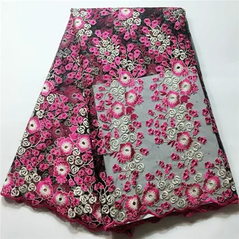 

Fushia and white color small flowers design French net Fabric for daily dress JYF5 Free shipping wholesale Tulle Lace Fabric