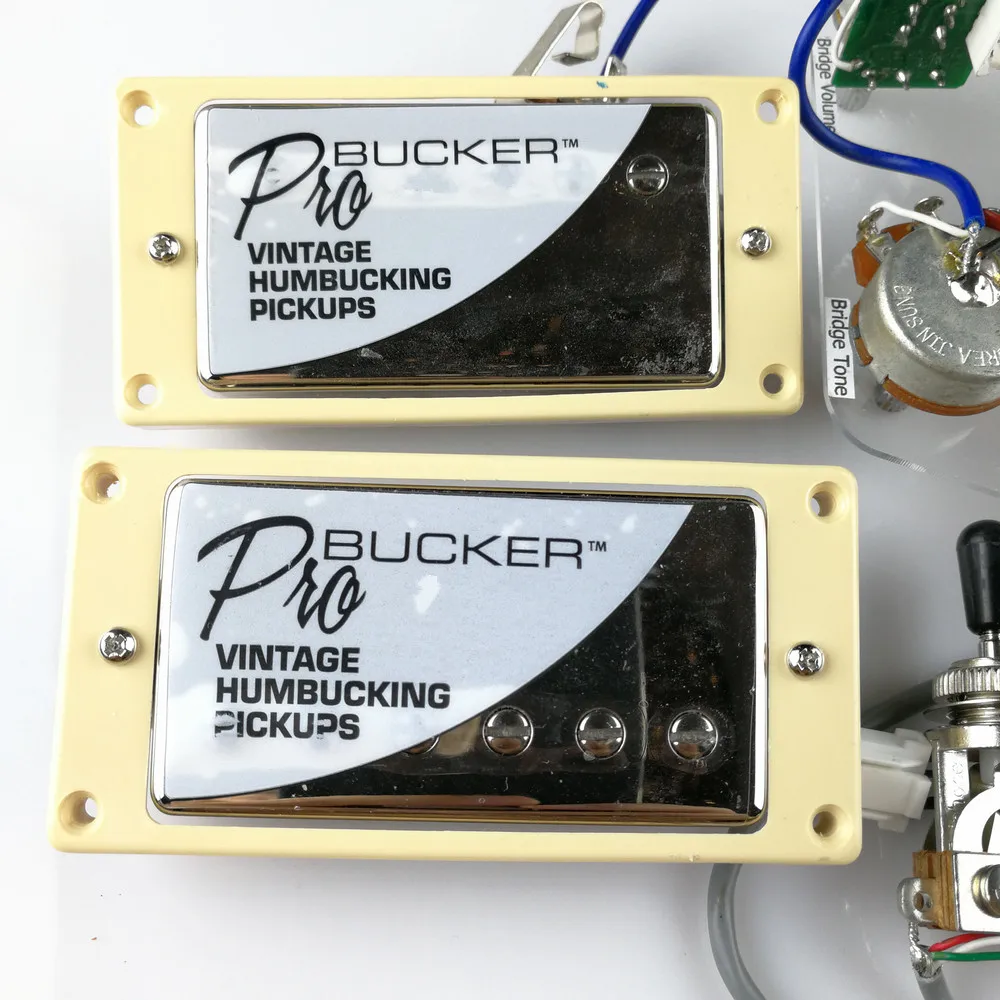 Günstige 1 Set Chrome LP Standard ProBucker N und B Elektrische Gitarre Humbucker Pickups mit Pro Kabelbaum Für EPI silber abdeckung