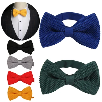 

12x6cm Solid Color Knitting Casual Ties Men Neck Ties Tuxedo Knitted Bowtie Men's Double Layer Knit Bowtie Thick Pre Tied bow