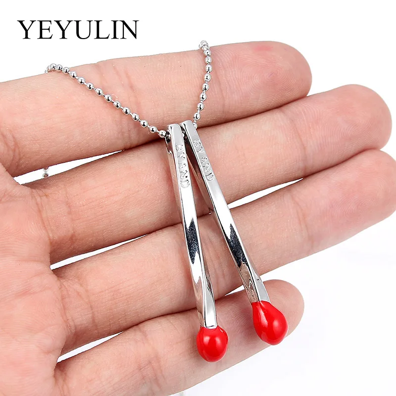 

Red Matches Shape Pendant Necklace Silver Plated Color Link Chain Necklaces For Friend Family Fashion Jewelry Gift