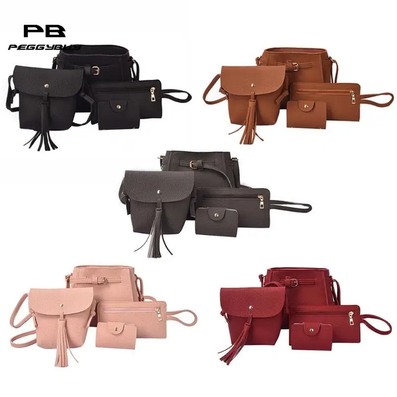 

4pcs/set Shoulder Purse PU Leather Women Satchel Bags Clutch Card Holder