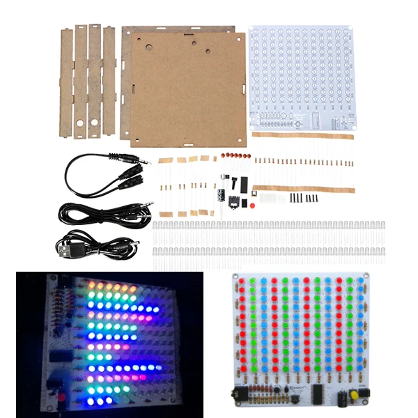 

DIY Kits 12*11 Color Display Music Audio Spectrum Indicator Amplifier Board Voice Control Level Indicator VU Meter With Case