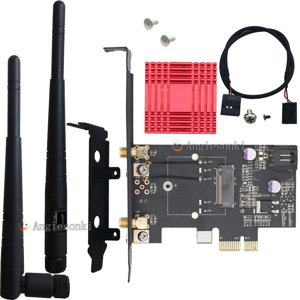 M.2/NGFF на PCI-e 1X 8X 16X Настольный WI-FI WLAN CARD беспроводная сетевая карта кронштейн адаптер лотка 2DB антенны для Intel 7260/7265/8260 ac PCIe Mini Card