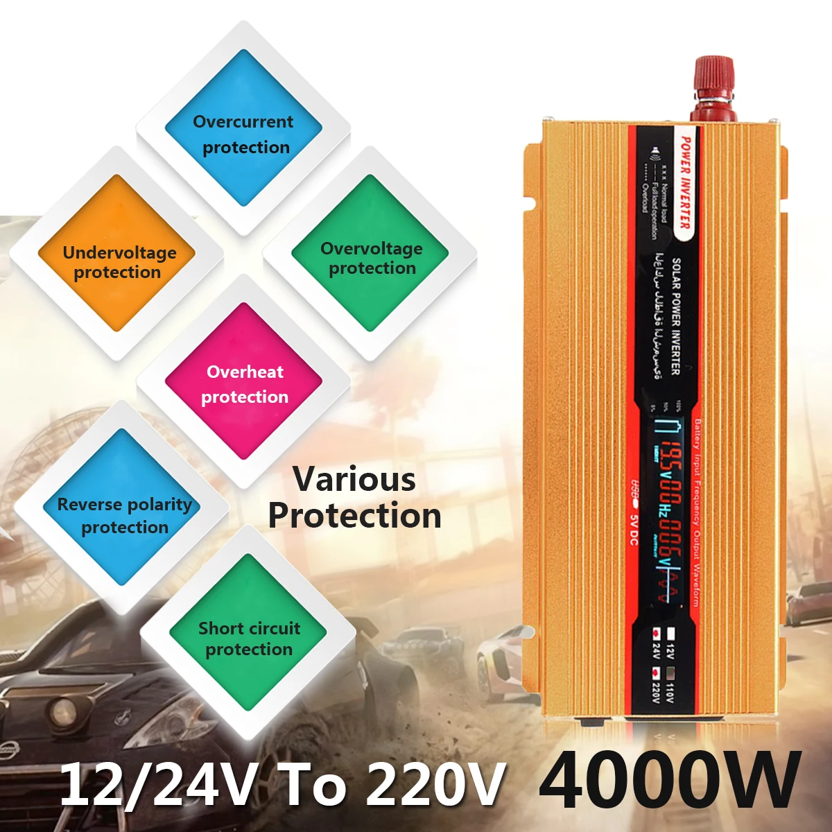 

Overload Protection USB Voltage Transformer Peak 4000W Car Power Inverter 12/24V To AC 220/110V Converter Modified Sine Wave