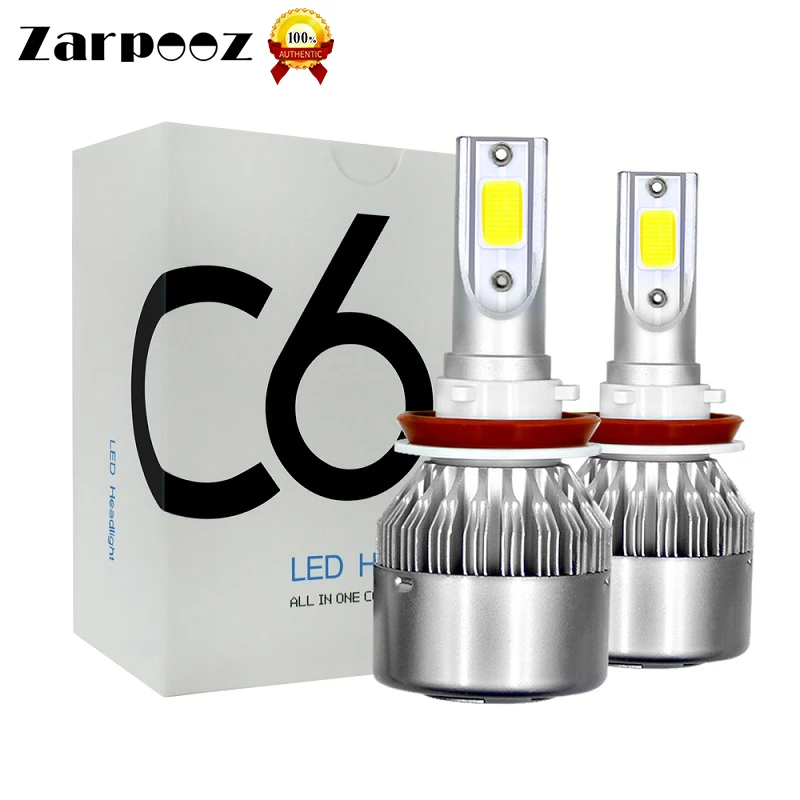 Zarpooz 2x C6 Автомобильные фары 12V H4 светодиодный H7 светодиодный 72W фары для H1 H3 H11 H13 9005 9006 9004 9007 лампы для передних автомобильных серебро Цвет