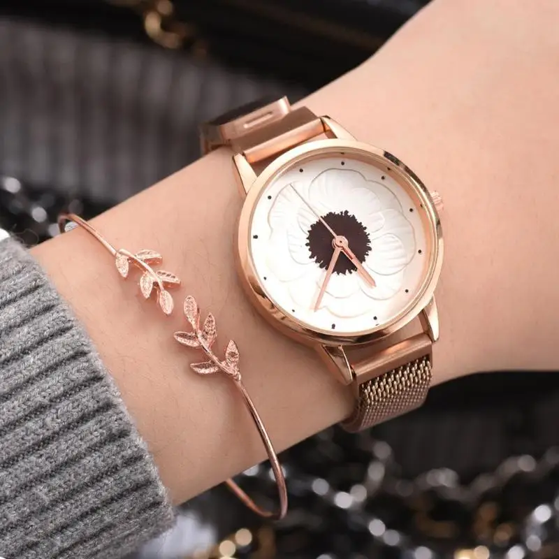 

Fashion Print Women Watches Magnetic Mesh Strap Casual Luxury Quartz Watch