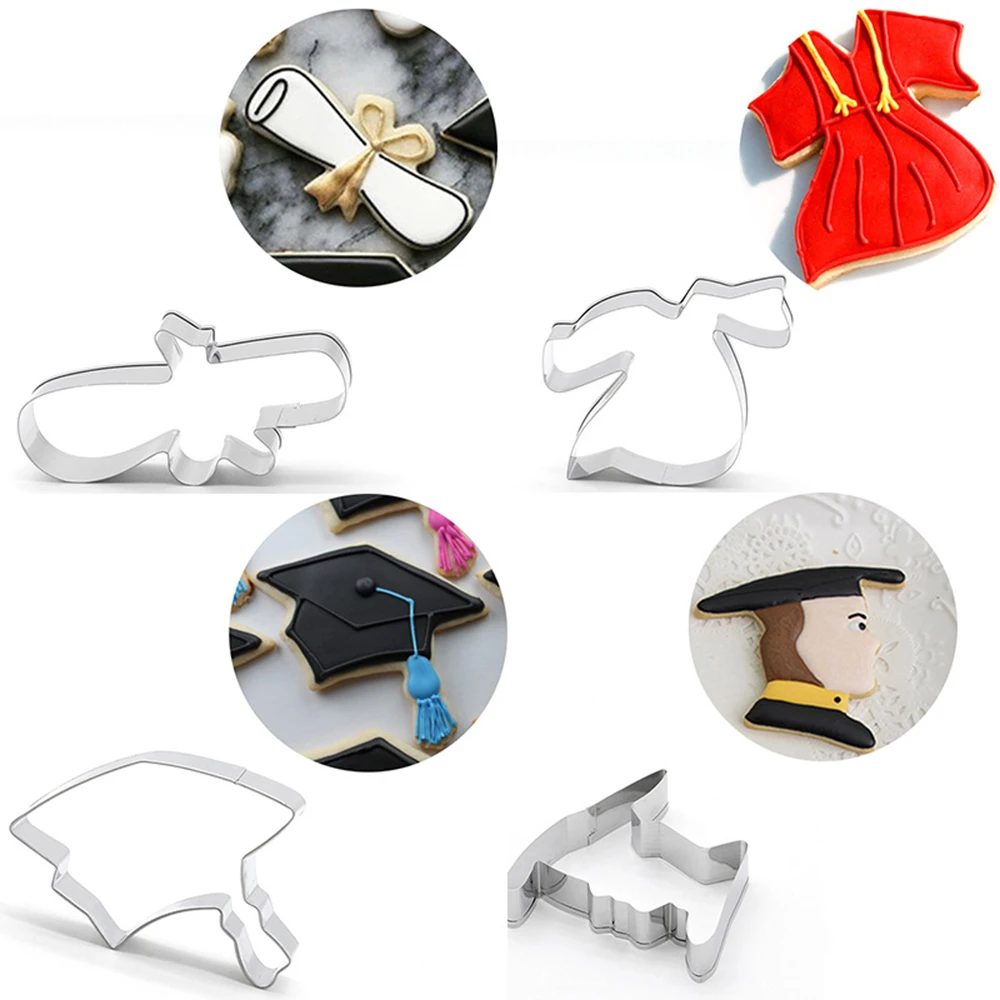 

F Cookier Cutter Cookies Mold Baccalaureate Hat Diploma Graduation Season 4pcs/set DIY Sugar craft Fondant Cake Decoration Tool