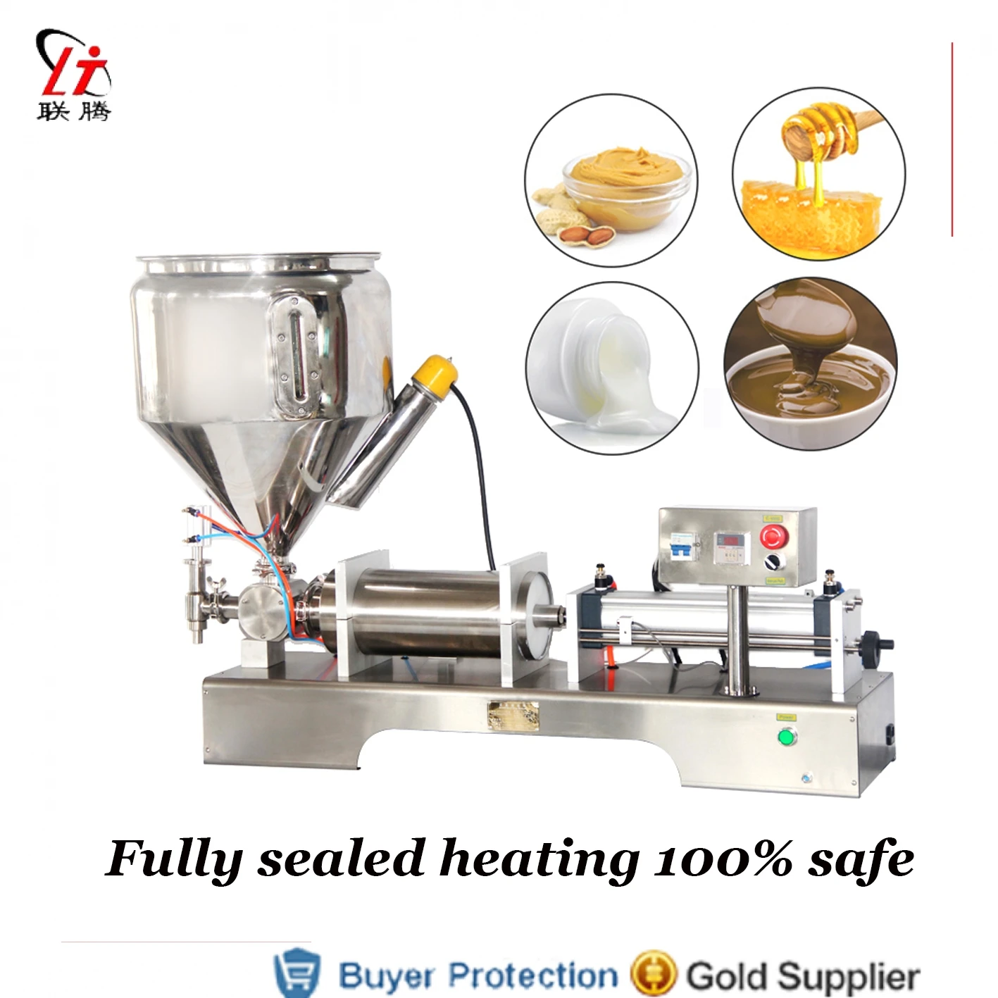 

Heating Hopper Honey Sauce Filler Paste Filling Machine Pneumatic Piston Filler Hot Pepper Soybean Peanut Butter Free Shipping