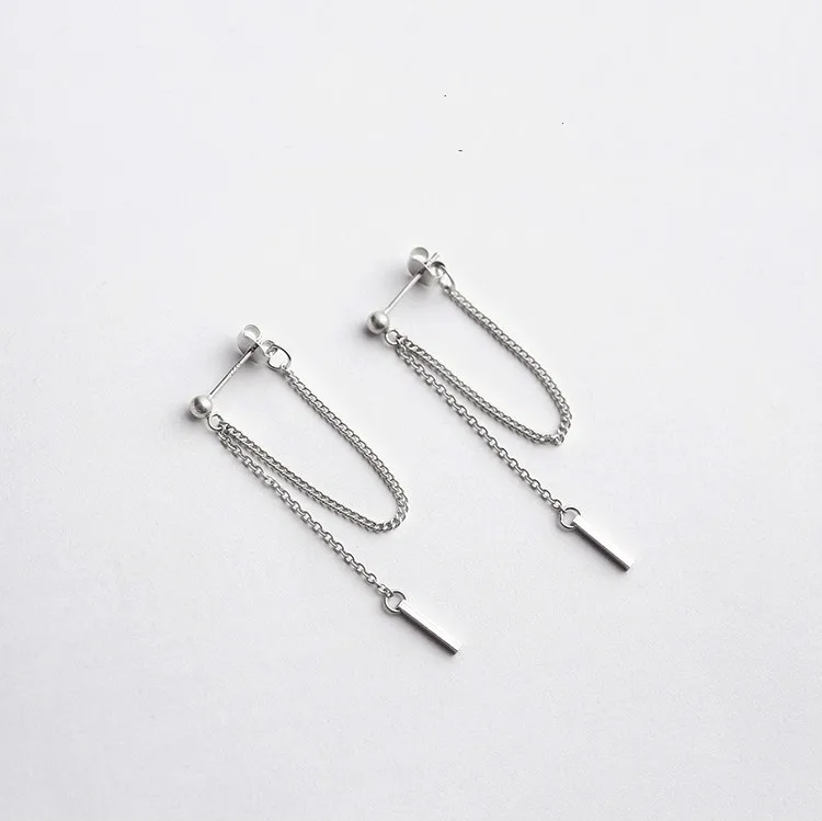 

REETI 925 Sterling Silver After Hanging Type Tassel Strip Stud Earrings For Women Fashion Girl Sterling silver jewelry