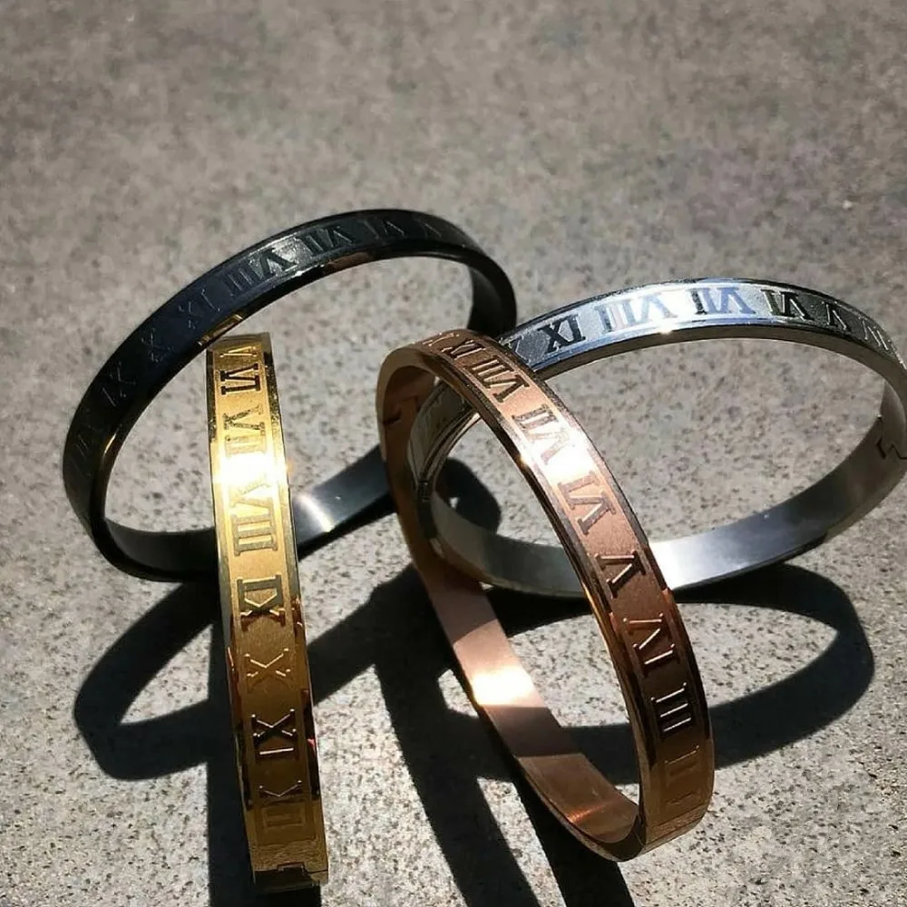 Luxury Cuff Bracelet Bangle Stainless Steel Bracelet Carving Roman Numeral Couple Roman Bangle For Men Women Jewelry bangle bracelet,stainless steel bracelet