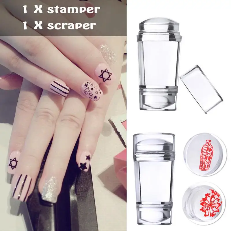

2.2cm/2.7cm Clear Jelly Silicone Nail Art Stamper Clear Double Head With Scraper Stamping Nail Art Tool Stamper Nail Tools