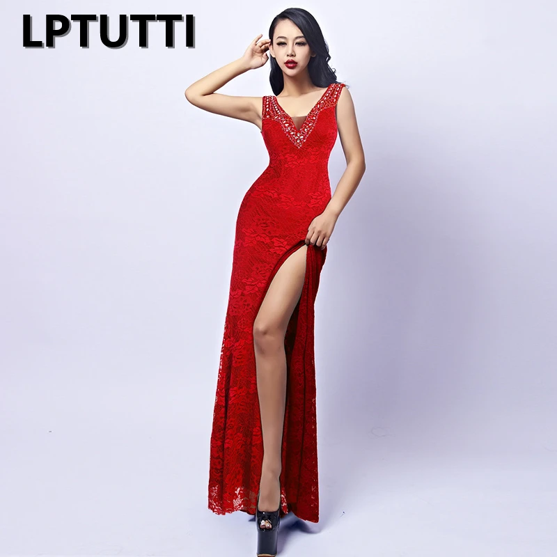 

LPTUTTI Crystal Lace Sequin New For Women Elegant Date Ceremony Party Prom Formal Gala Luxury Long Evening Dress A08