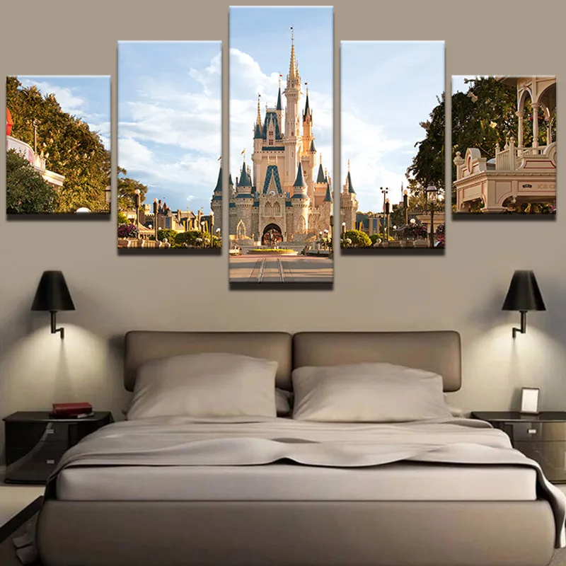 

Modern HD Printed Wall Art Framework Canvas Pictures 5 Pieces Castle Landscape Painting Posters Home Decorative Living Room