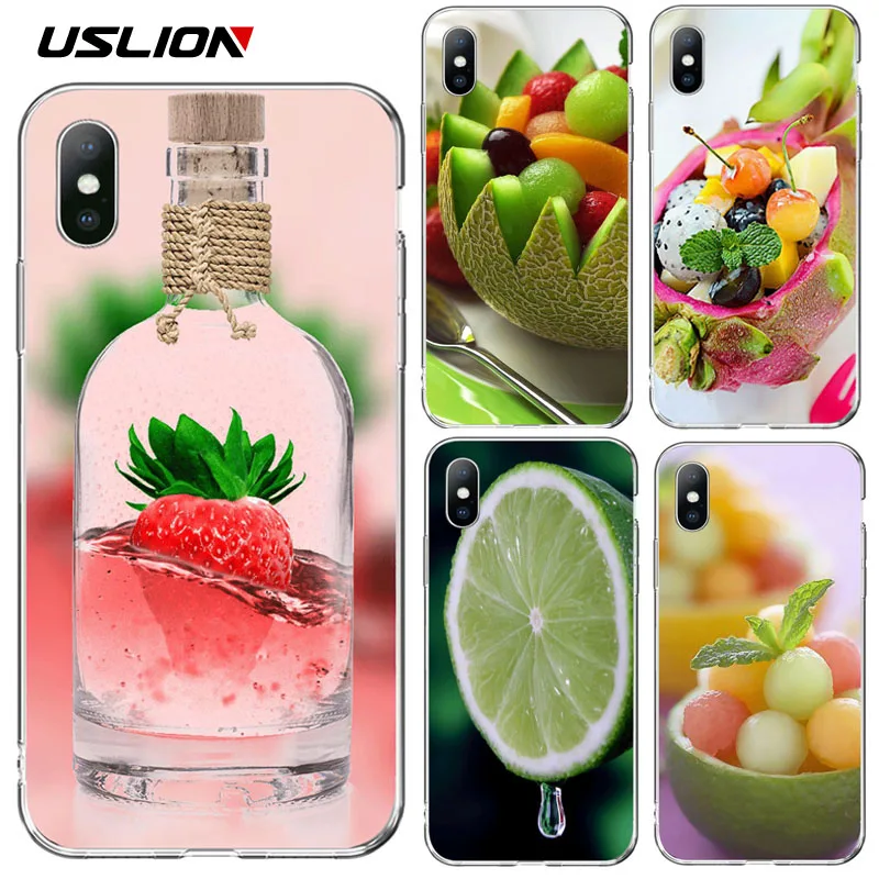 

USLION Green Lemon Phone Case For iPhone X XR XS Max 6 6S 8 7 Plus 5 5S SE Candy Color Fruit TPU Silicone Soft Back Cover Cases