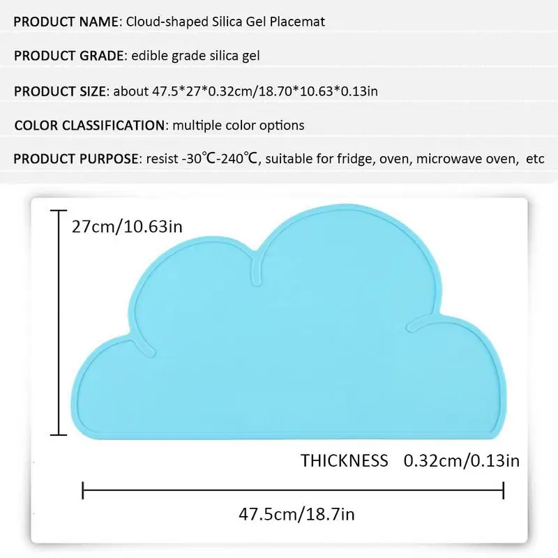 Cloud Shaped Silica Gel Heatproof Placemat For Babies Toddlers And Kids Cloud Shaped Silica Gel Heatproof Placemat For Babies Toddlers And Kids