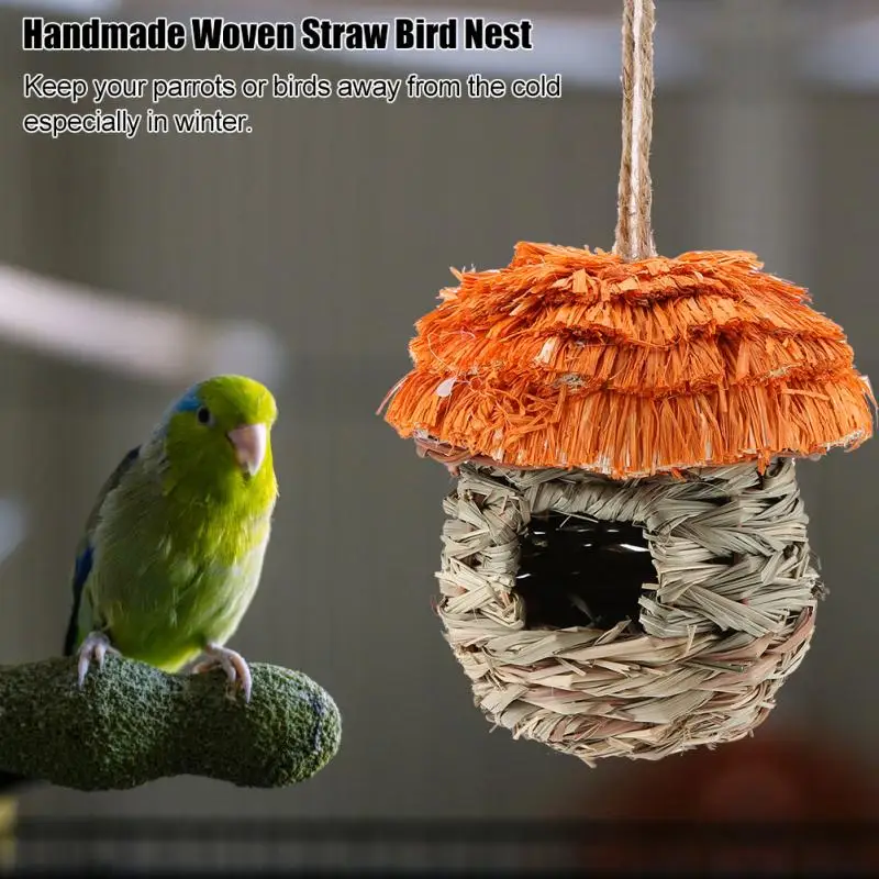 1Pc Handwoven Straw Bird Nest Birdhouse For Parrot Hamster Small Animal