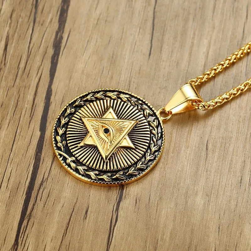 Dropshiping Eye of Providence Star David мужское ожерелье с медальоном из золотой нержавеющей