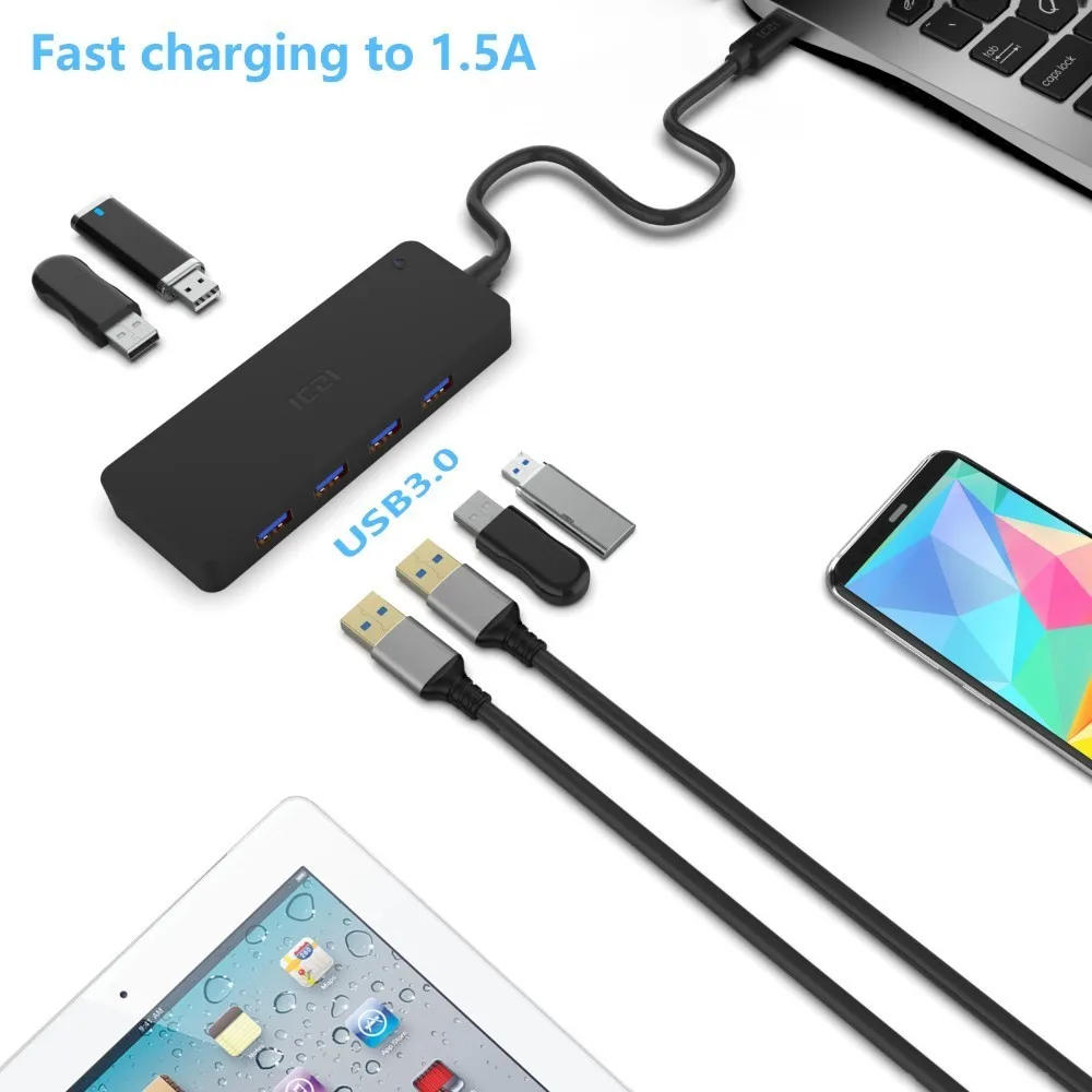 ICZI 6 في 1 USB C محور نوع C إلى 4 ميناء USB 3.0 + 2 ميناء USB 2.0 + DC محول للحاسوب النقال برو Dell XPS 13 كمبيوتر محمول