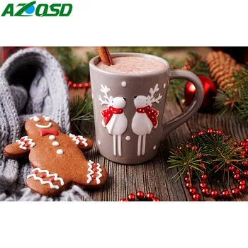 

AZQSD Diamond Mosaic Landscape Coffee Cup Handmade Needlework Home Decor Diamond Embroidery Scenic Rhinestones Pictures Gift