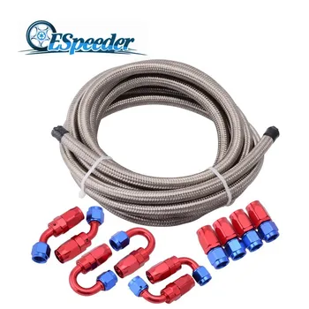 

ESPEEDER AN4/6/8/10/12 Aluminum 0+45+90+180Degree Swivel Hose End Adapter+5M Double Stainless Steel Braided Oil Fuel Hose Line