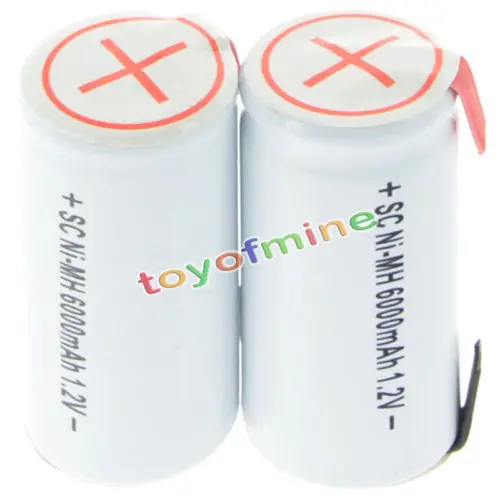 

2x Sub C SubC Rechargeable Battery With Tab 6000mAh 1.2V Ni-MH White Color