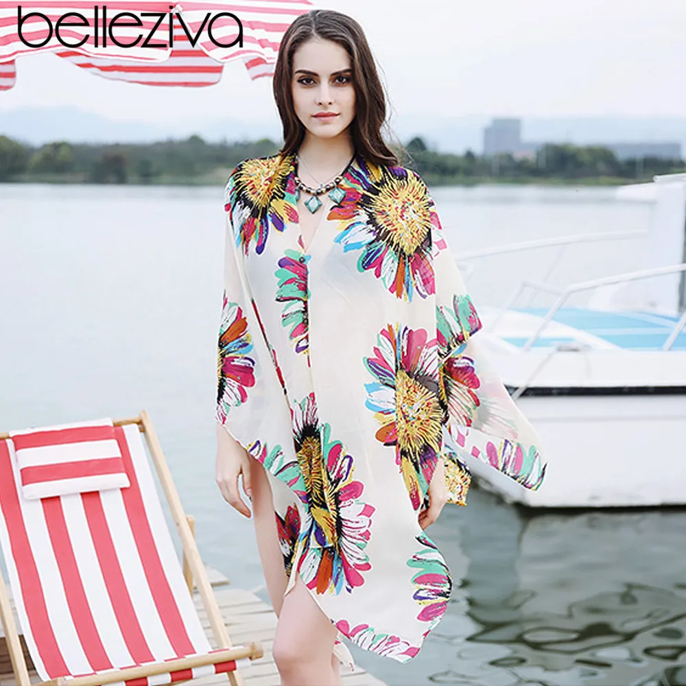 Belleziva Bohemian Print Sunscreen Beach Cover Up Blouse Swimwear Women ...