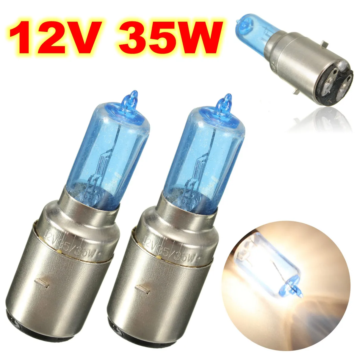 2 PCS 12V 35w BA20D Head Lamp White Light Motorcycle Bike Headlight