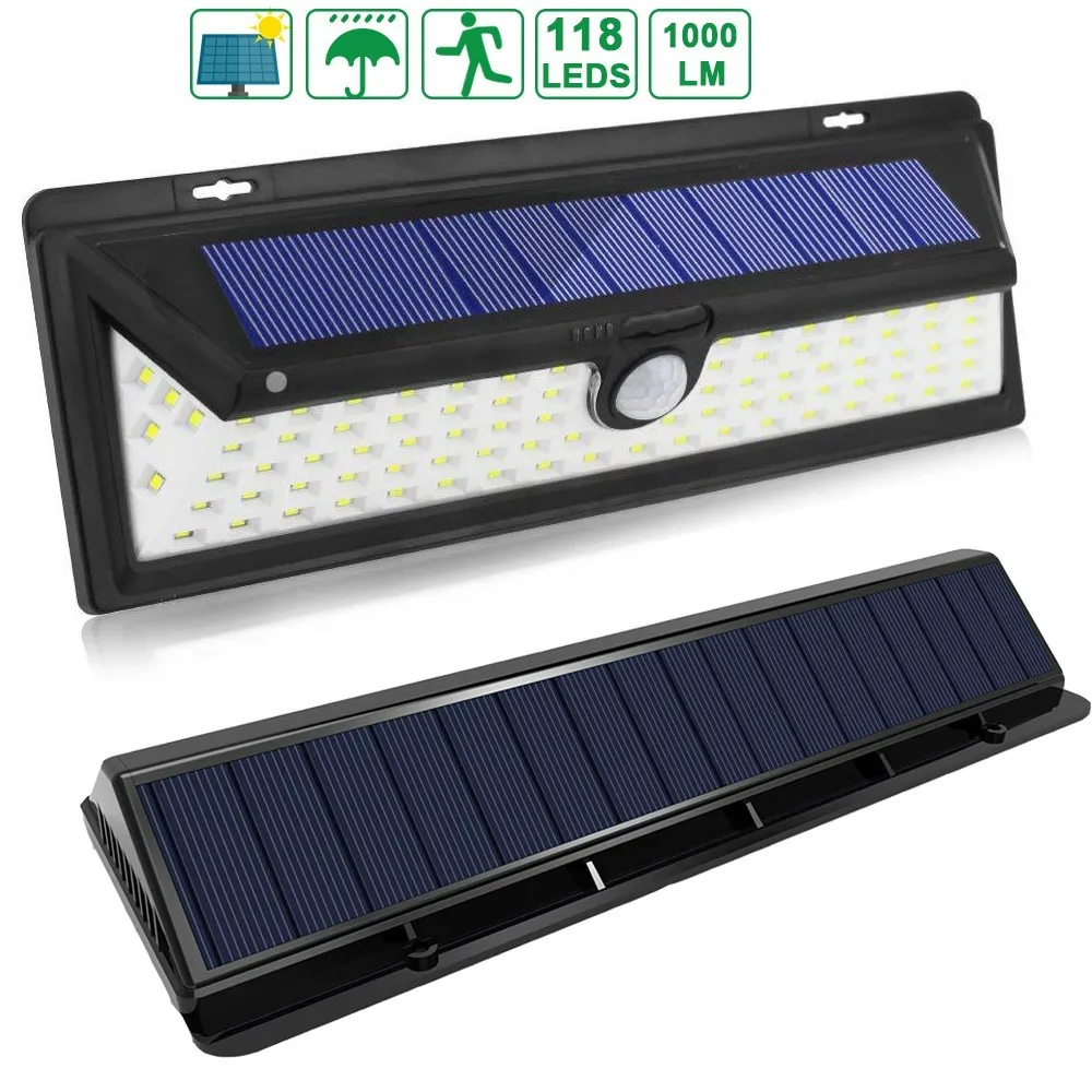 

T30 118 LED 1000LM IP65 PIR Motion Sensor Solar Garden Light Outdoor LED Solar Lamp 3 Modes Security Pool Door Solar Lighting