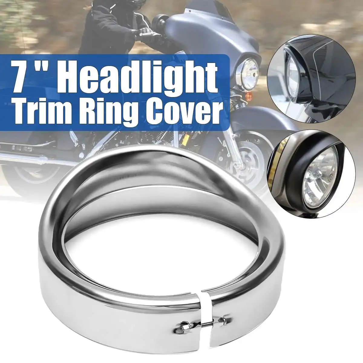 7inch Motorcycle Headlight Headlamp Trim Ring Protect Guard Trim Cover Cap Chrome Universal For
