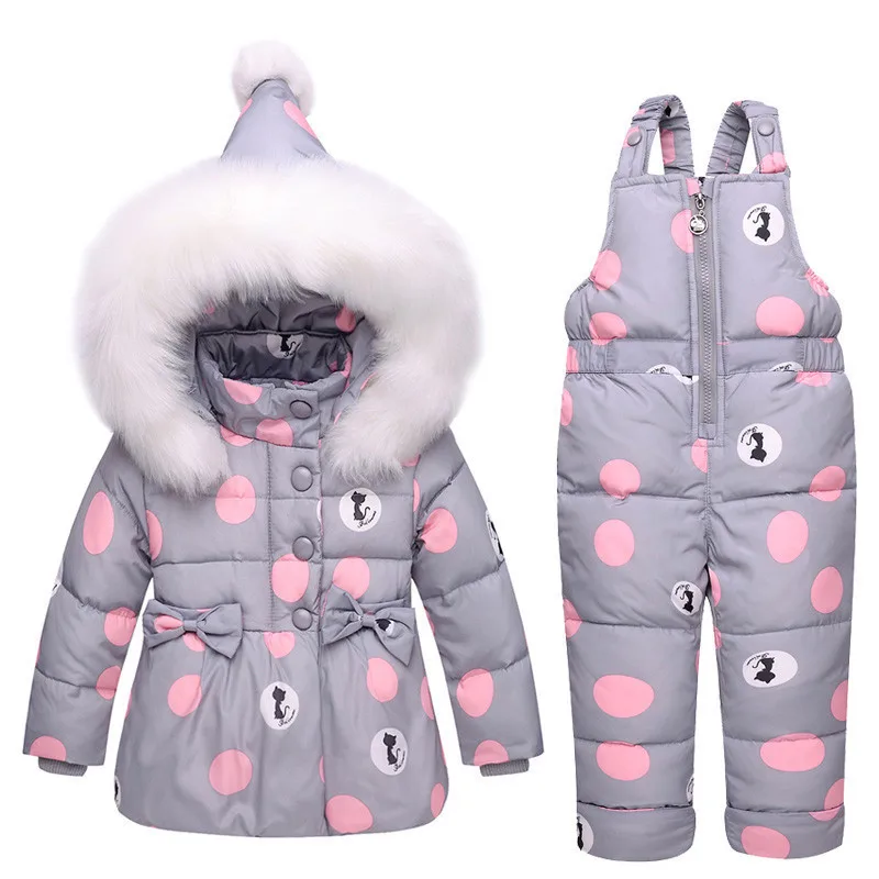 

New Infant Baby Winter Coat Snowsuit Duck Down Toddler Girls Outfits Snow Wear Jumpsuit Bowknot Polka Dot Hoodies Jacket