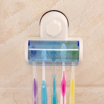 

1pcs New Plastic Dust-proof Toothbrush Holder Bathroom Kitchen Family Toothbrush Suction Cups Holder Wall Stand Hook 5 Racks