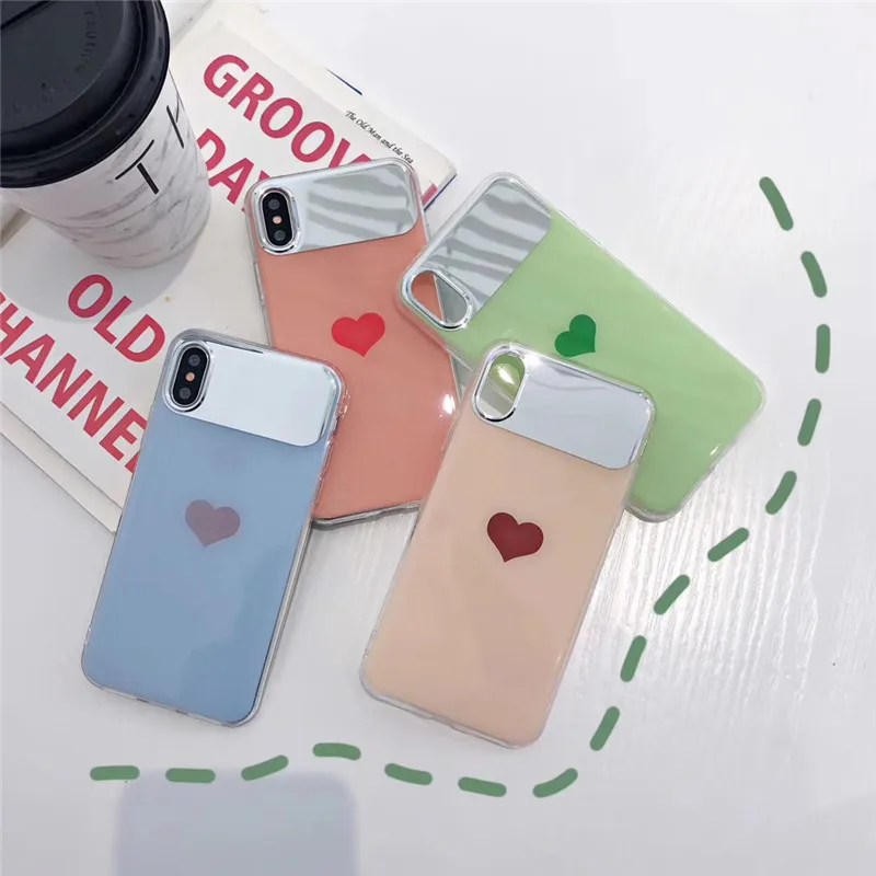 

Ottwn For iPhone 6 6s Plus 7 8 Plus 5s SE Love Heart Mirror PhoneCase Fashion TPU Silicone For iPhone X XR XS Max Back Cover