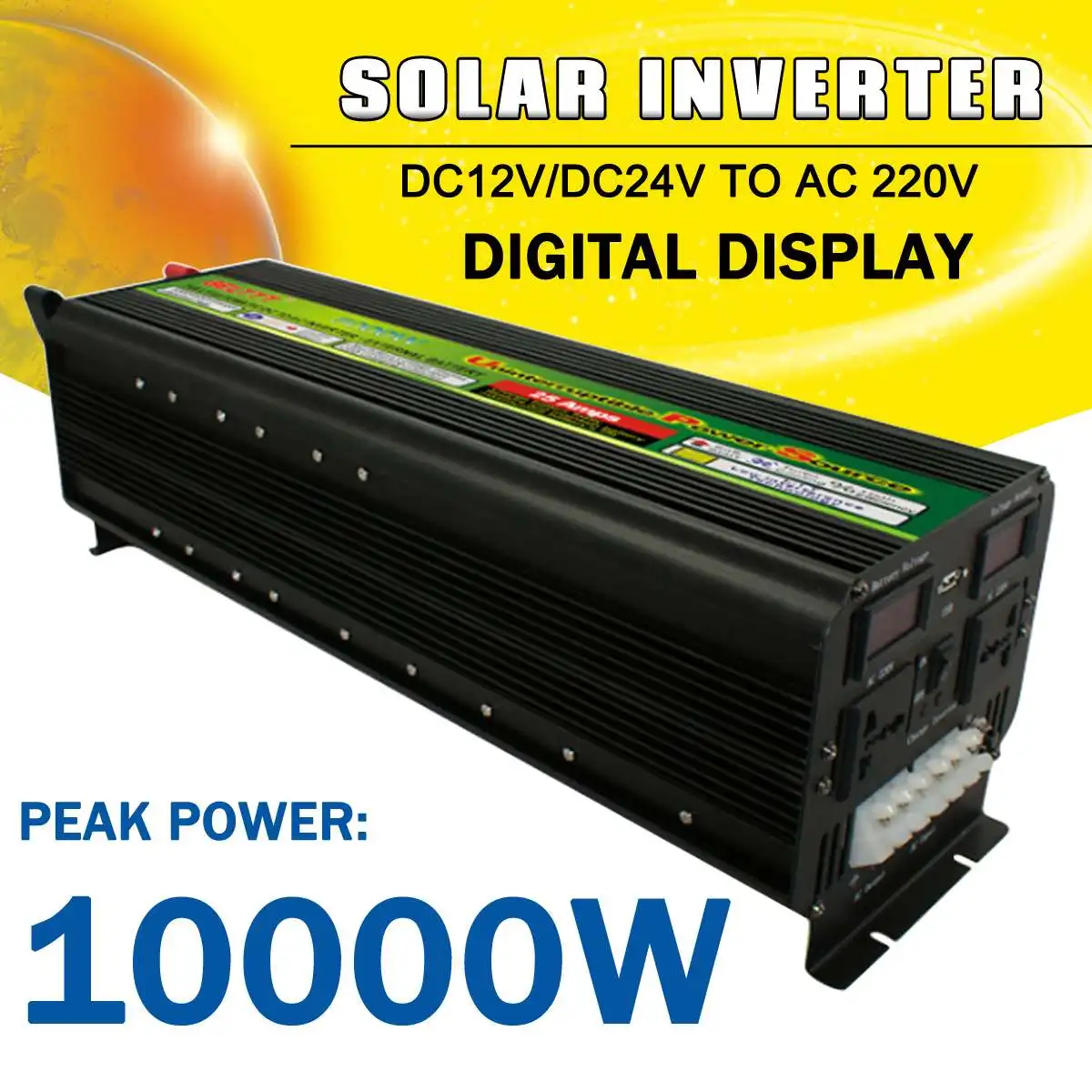 

Solar Power Inverter 10000W Max DC 12V/24V to AC 220V LCD Display Modified Sine Wave Converter Car Adapter Charge for Home Auto
