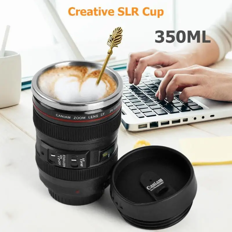 

350mL Creative Camera Lens Shape Coffee Tea Mug with Lid Stainless Steel Vacuum Flasks Thermal Insulation Cup kitchen accessorie