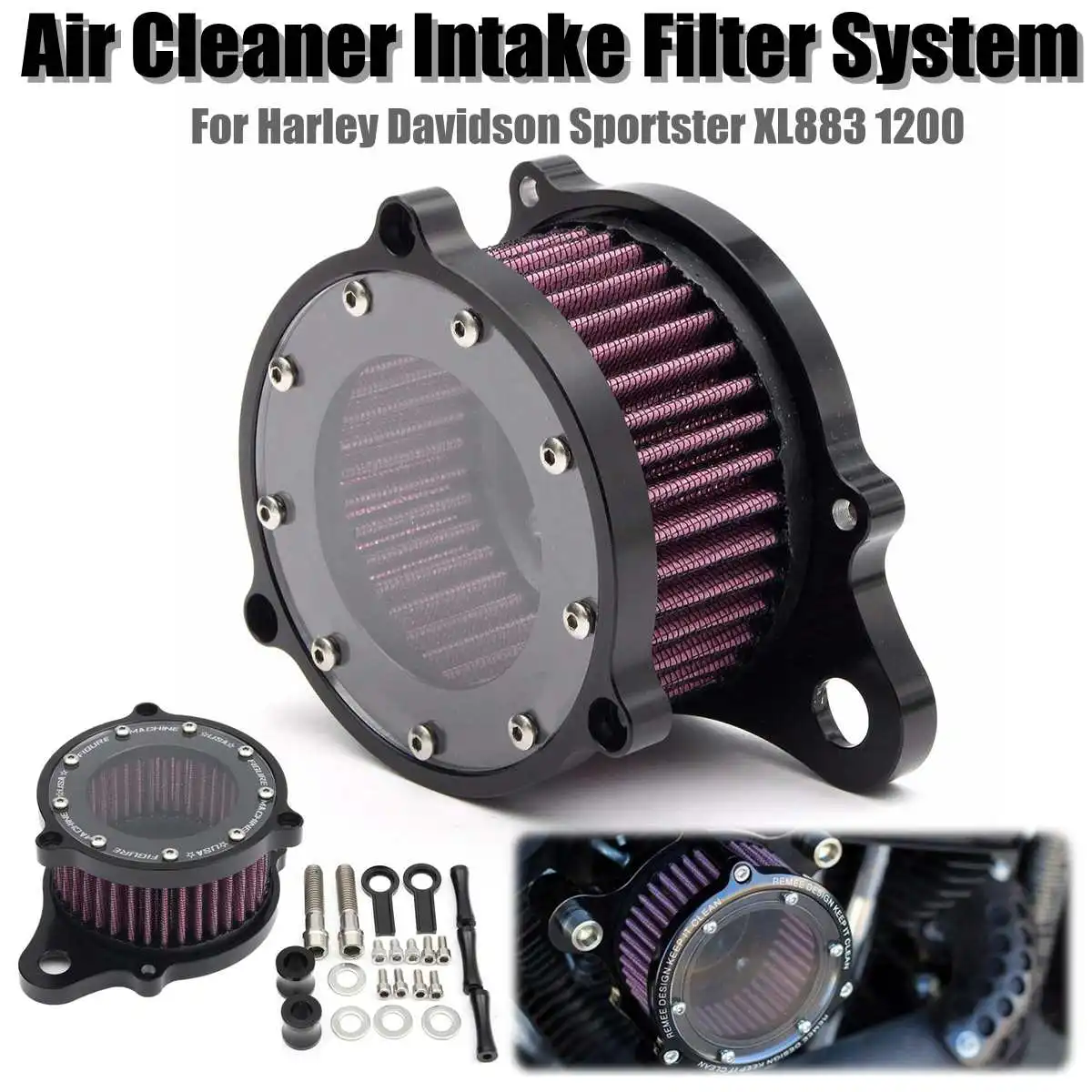 

Set of Air Cleaner Intake Filter System Kit Aluminum For XL883 1200 2004-2015 Sportster 1988-2015 Motorcycle