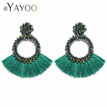 Длинные висячие серьги с кисточками для женщин, винтажные этнические серьги с крупным кристаллом, свадебные массивные модные ювелирные серьги для женщин