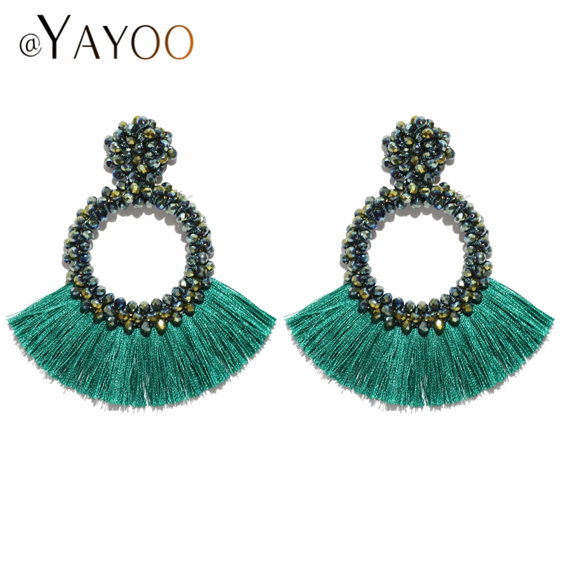 

Long Drop Tassel Earrings For Women Vintage Ethnic Big Crystal Earring Wedding Statement Fashion Jewelry Earrings Female