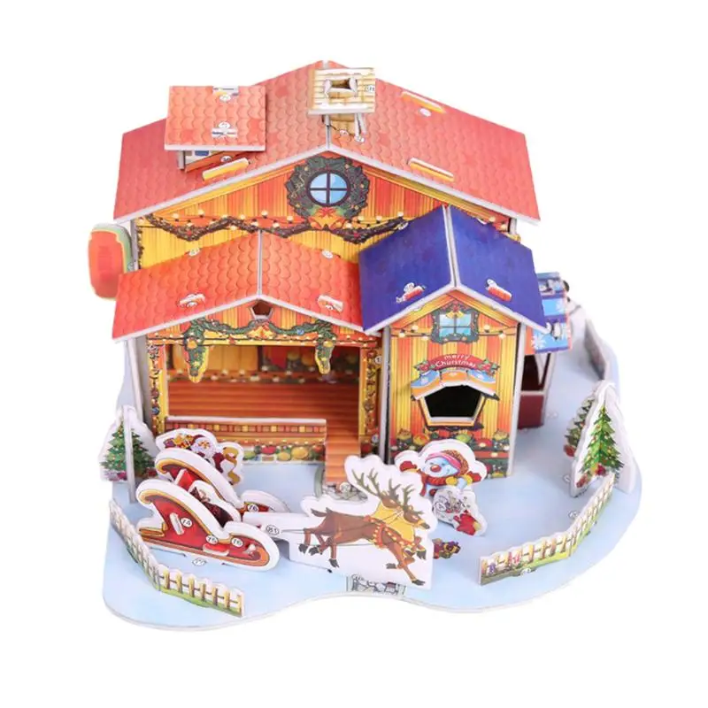 

1Pc Kid Christmas House Puzzle DIY Puzzle Colorful Foam Paper Board Cartoon Holiday House Xmas Department for Party Home