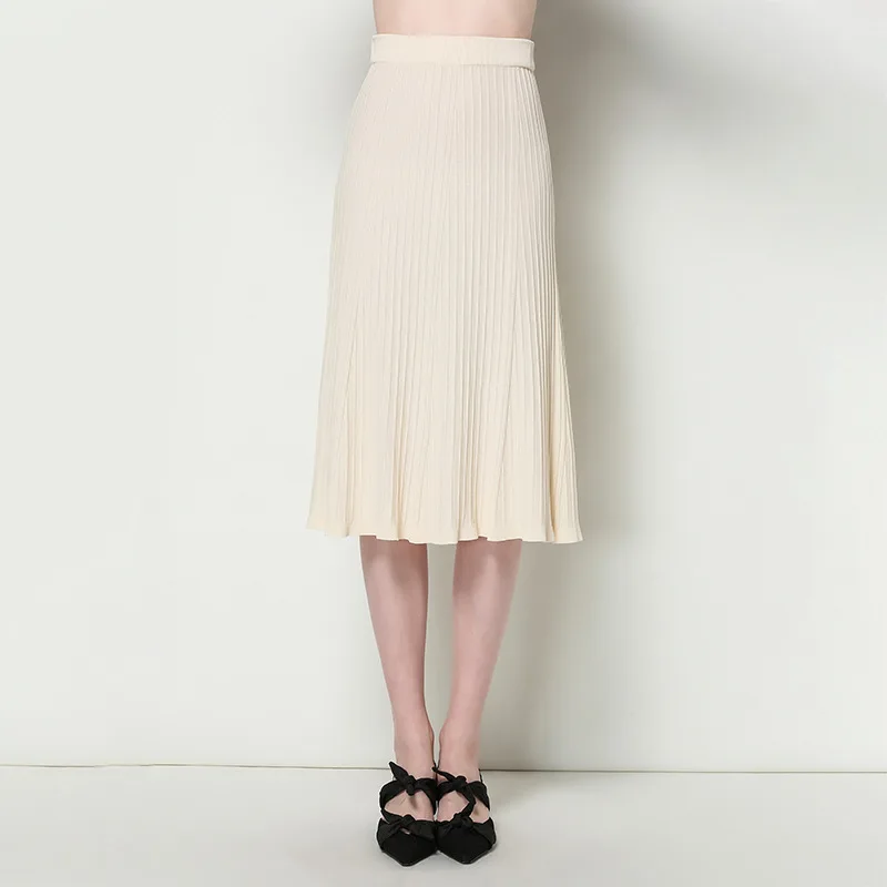 2019 spring new arrival knitted skirts pleated skirts overknee length knitting skirts European and American women