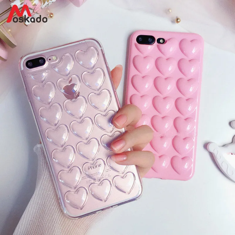 

Moskado 3D Love Heart Phone Case For iPhone 8 7 6 6s Plus Cartoon Fashion With Lanyard Cover For iPhone X XS Max XR Soft TPU