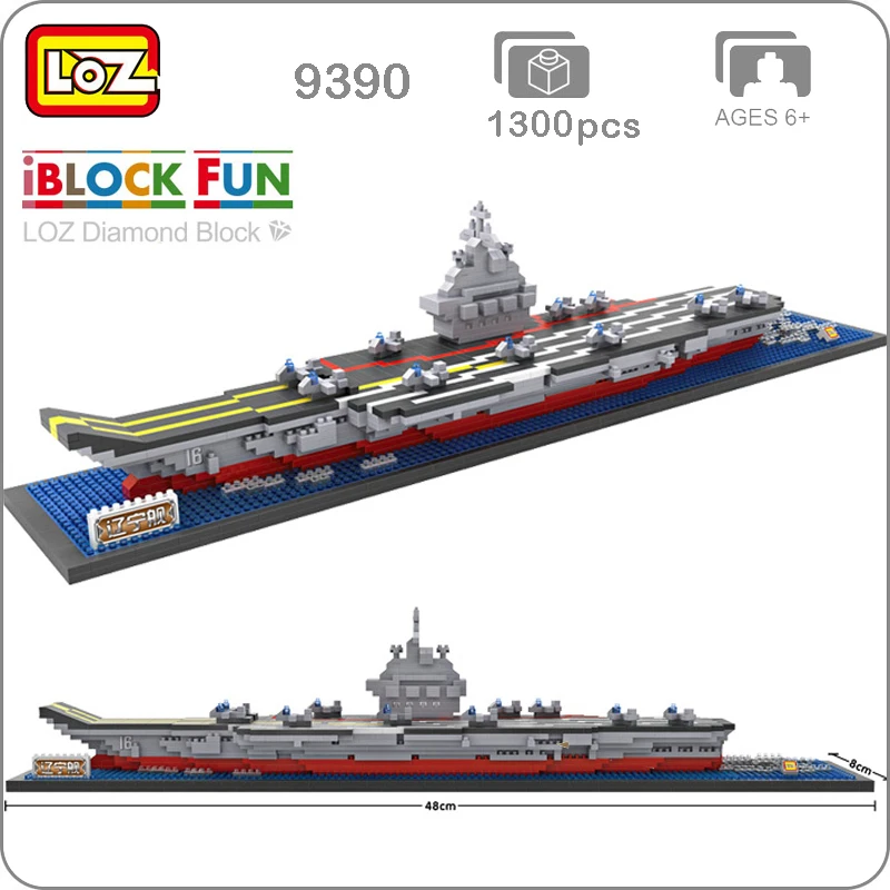 

LOZ 9390 Army Navy Military LiaoNing Attack Ship Boat 3D Model 1300pcs DIY Mini Diamond Building Nano Blocks Bricks Toy no Box