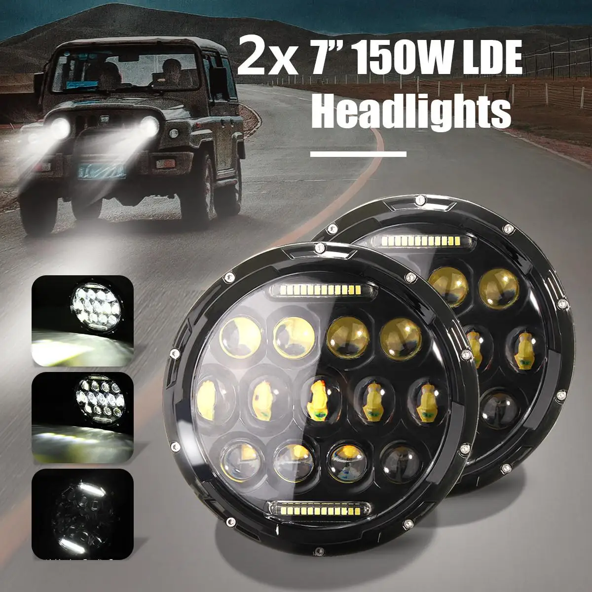 

for Harley for Hummer H1 for Jeep Wrangler for Land Rover Defender 2Pcs 7'' Led Headlight H4 H13 High Low Beam Round Car DRL