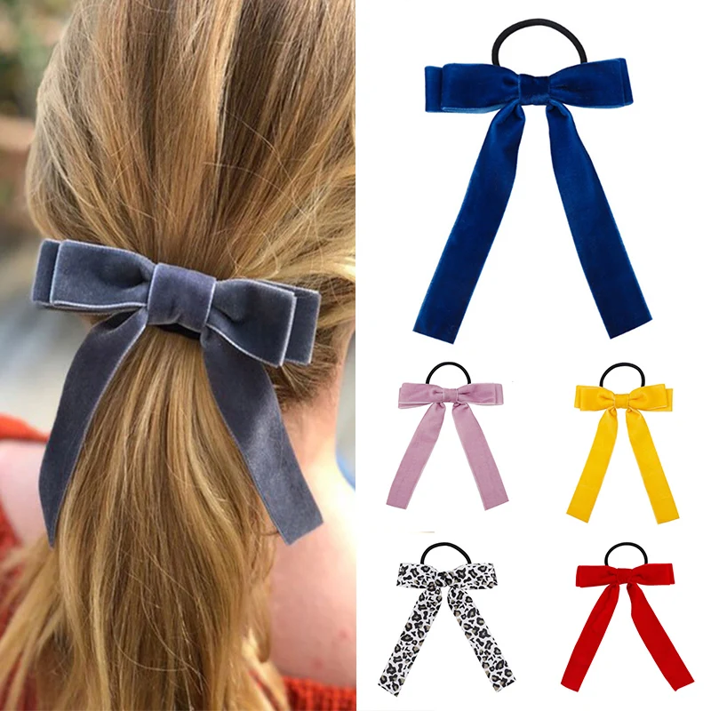 

Elegant Bow Ties Ponytail Holder Elastic Hair Accessories Velvet Scrunchie Girls Leopard Adjustable Bowknot 1PC Hair Rope