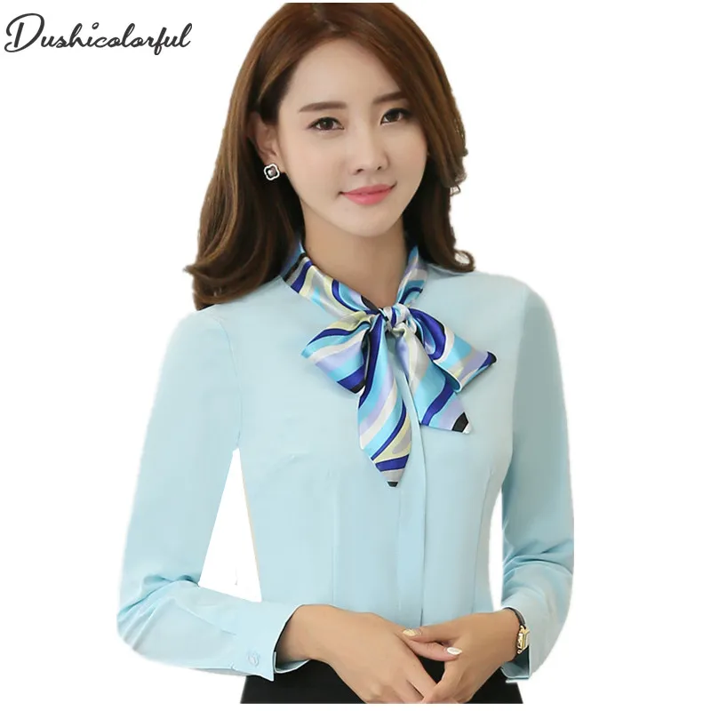 

Dushicolorful Spring New women tops and blouses formal professional work wear plus size modis bluewhite blouse