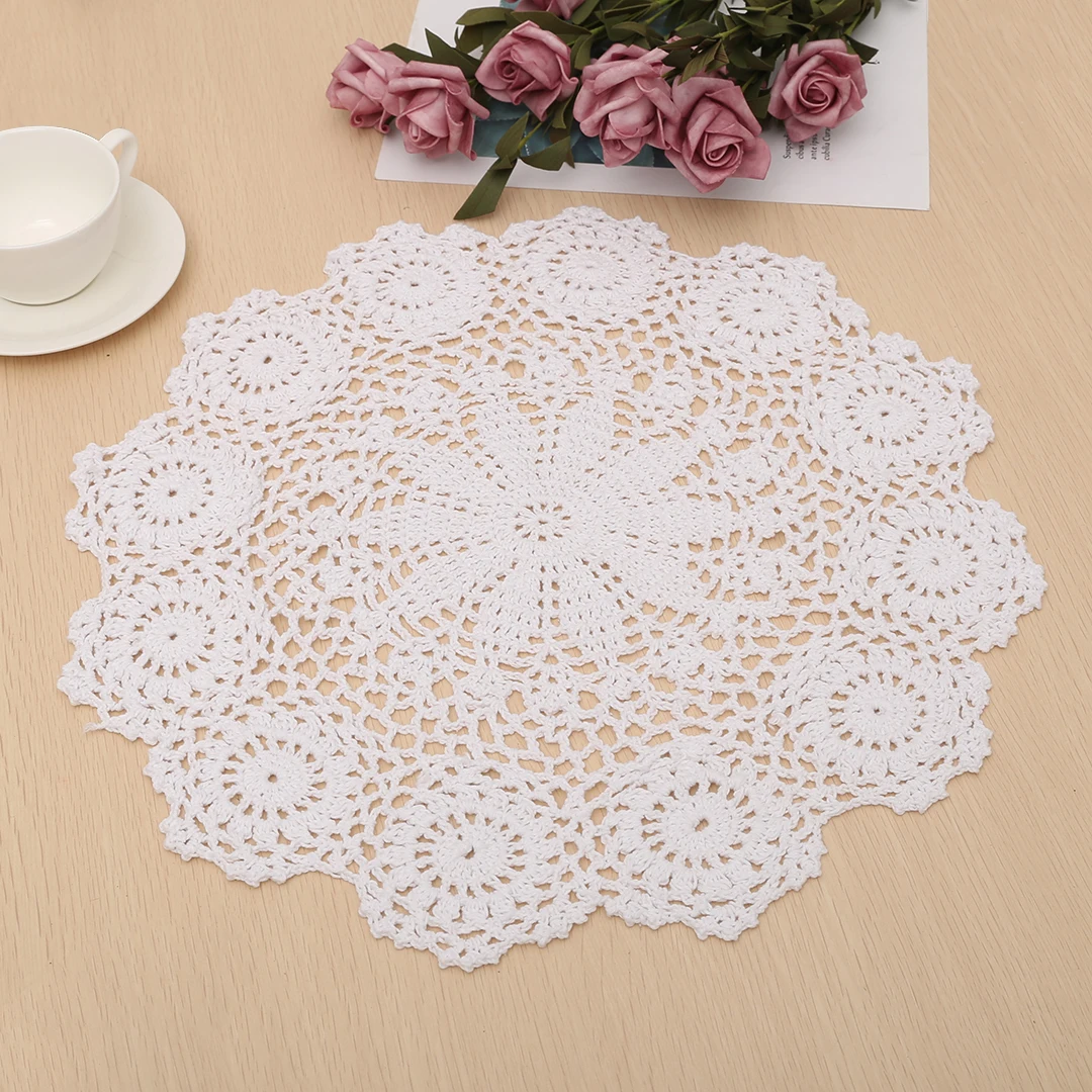 Handmade Round Pure Cotton Placemat Crochet Lace Doily Placemats Flower Coaster Mat 37cm for Kitchen Table Decoration Handmade Round Pure Cotton Placemat Crochet Lace Doily Placemats Flower Coaster Mat 37cm for Kitchen Table Decoration