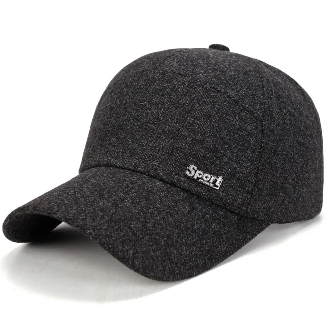 

New Classic Men Baseball Cap Snapback Winter Spring Warm Wool Dad Hat With Earflap Adjustable Trucker Caps Casual Male Hats