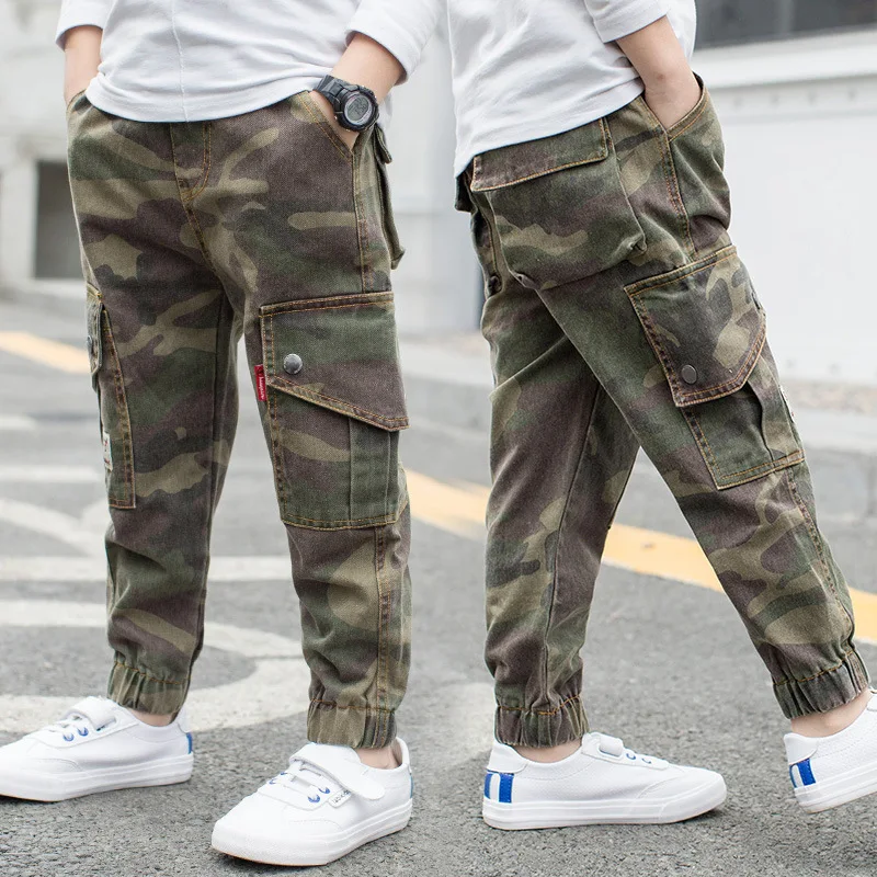 

2019 Spring New Children's Casual Camouflage Pants Kids Cotton Middle Waist Soild Elasticity Slim Trousers