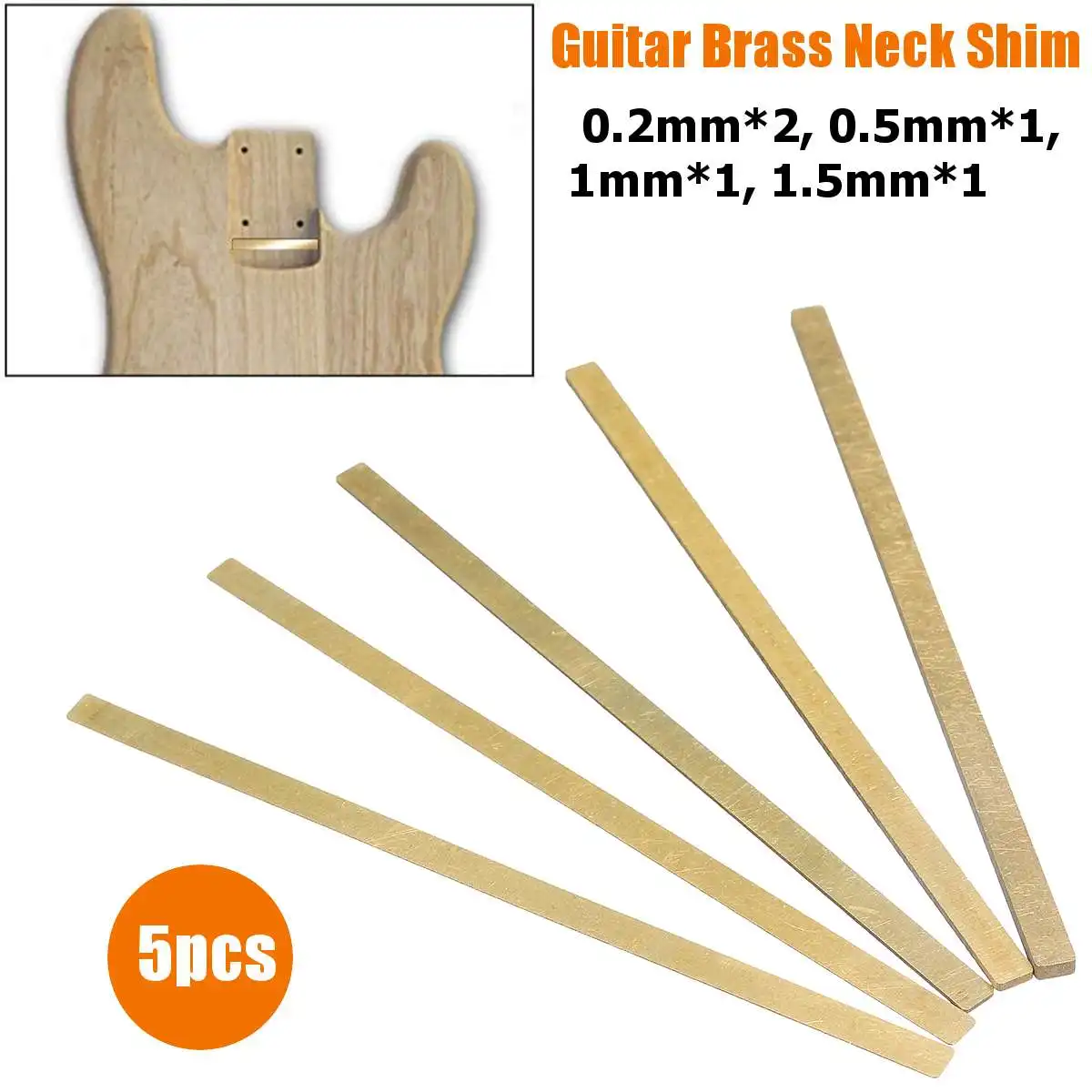 

0.2mm 0.5mm 1mm 1.5mm Thickness Brass Musical Instrument Guitar Bass Neck Shims Pro Guitar Pickup Spacer Replacement Accessories