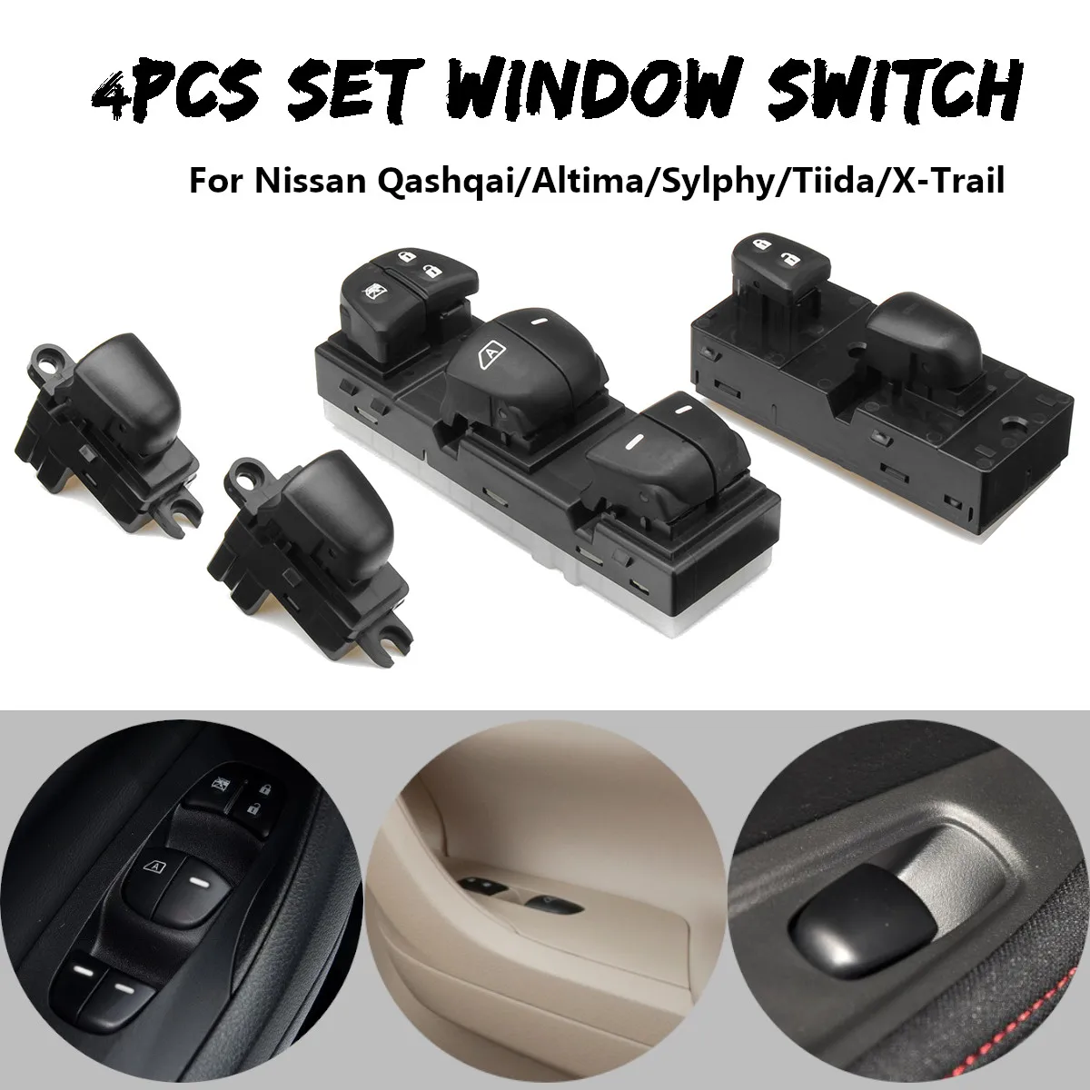 

4Pcs Car Window Electric Window Master Control Switch Front Rear For Nissan Qashqai Altima Sylphy Tiida X-Trail