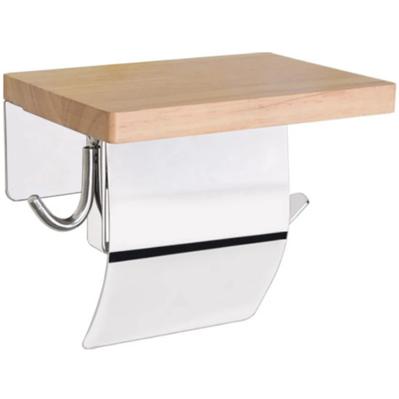 

New Waterproof 304 Stainless Steel Bathroom Tissue Box Toilet Creative Paper Roll Paper Holder Solid Wood Toilet Paper Box